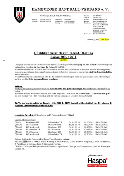 Hamburger Handballverband Spielpläne