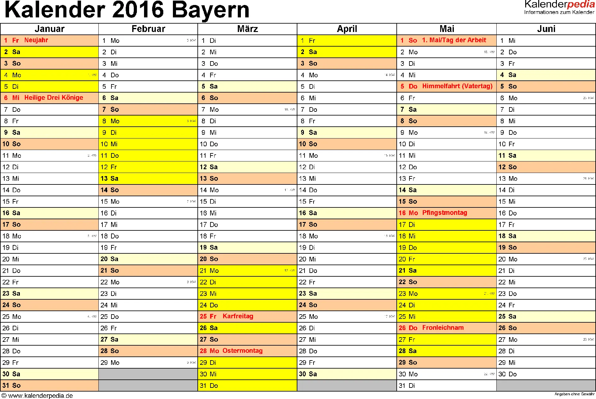 Kalender Bayern