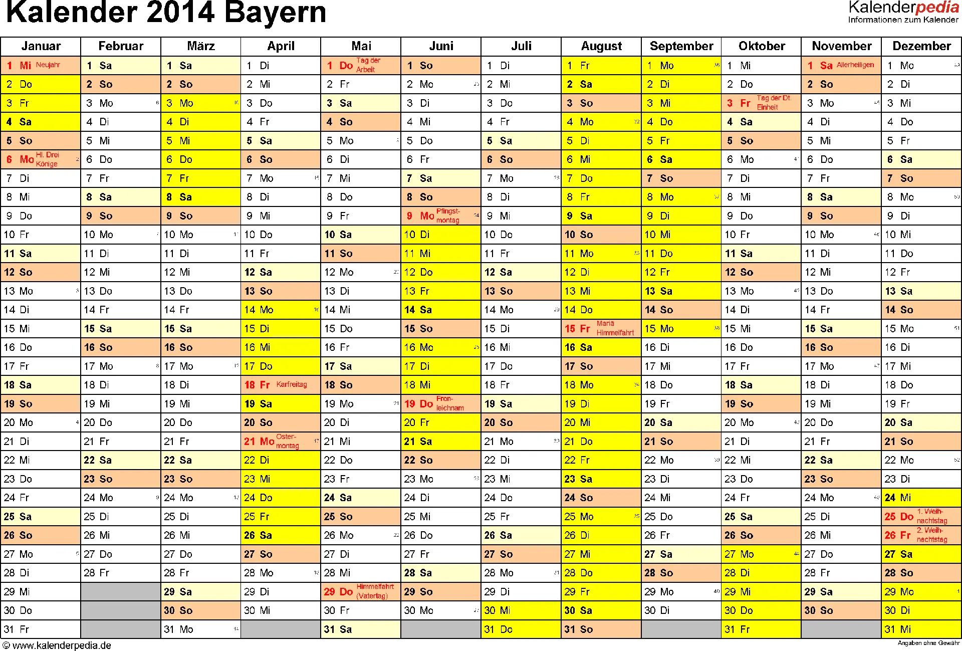 Kalender Bayern
