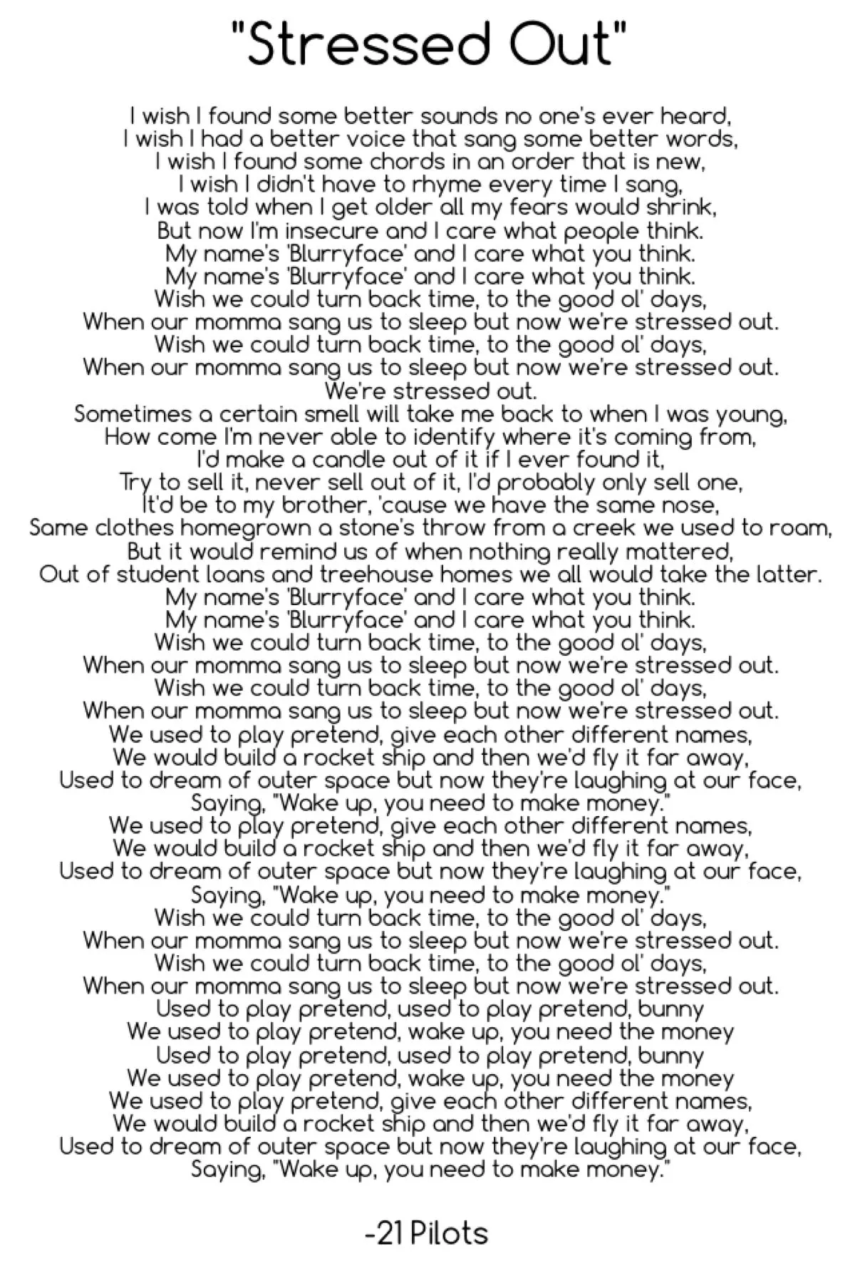 Stressed Out Lyrics Deutsch